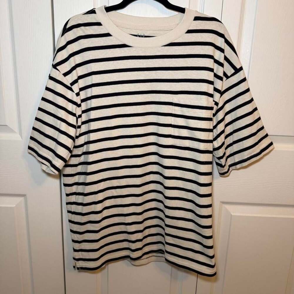 Gap Black and White Striped Oversized Pocket T-Shirt